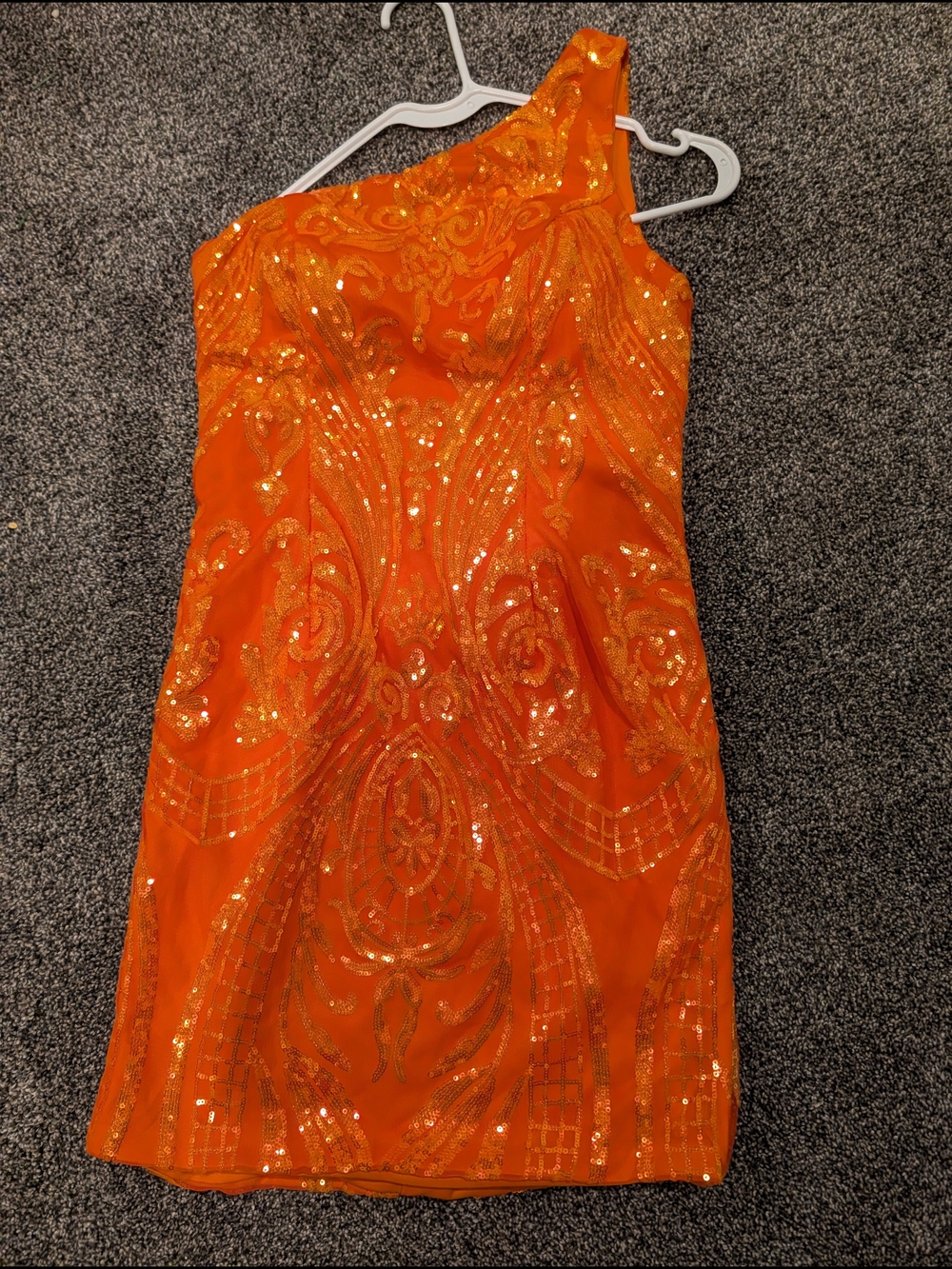 One-Shoulder Orange Sequin Cocktail Dress